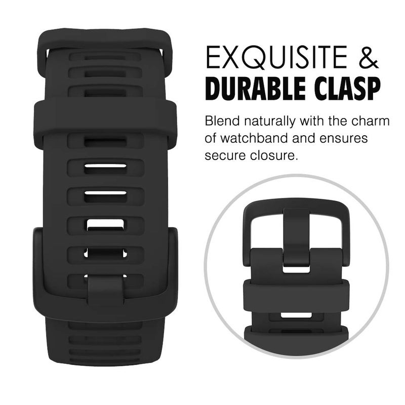 MoKo Watch Strap Compatible with Garmin Instinct Esports/Solar/Tactical/Tide Military Watch,Soft Silicone Adjustable Replacement Band Fit Garmin Instinct 2 Sports GPS Smart Watch - Black - Image 4